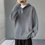 Herren Strickpullover mit Knopfleiste und Kapuze R&B