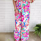 Damen Weit geschnittene Freizeithose mit buntem Blumenmuster und elastischem Bund R&B