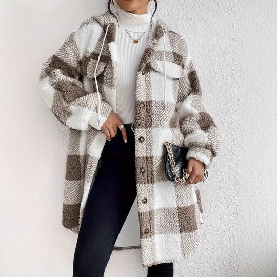 Damen Plüschige Karojacke im Oversized-Stil mit Knopfleiste R&B