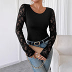 Damen Langarmbody mit elegantem Spitzenbesatz R&B