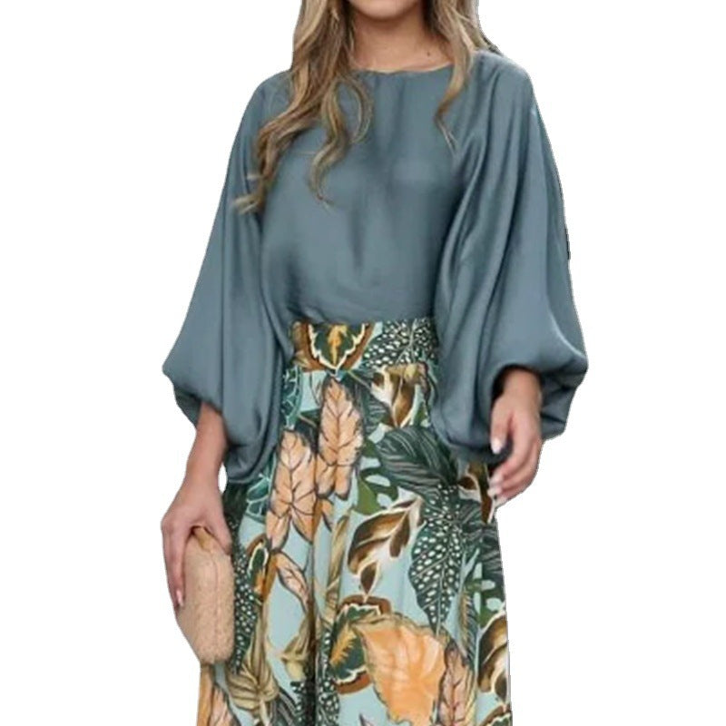 Damen weite Palazzo-Hose mit floralem Muster und elastischem Bund R&B
