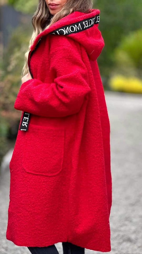 Damen Modischer Oversized-Fleece-Mantel mit praktischen Taschen und Kapuze R&B