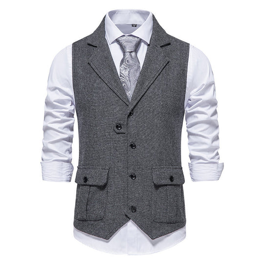 Herren elegante Weste mit strukturiertem Hahnentritt-Muster R&B