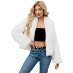 Damen Flauschige Kunstfelljacke mit elegantem Revers R&B