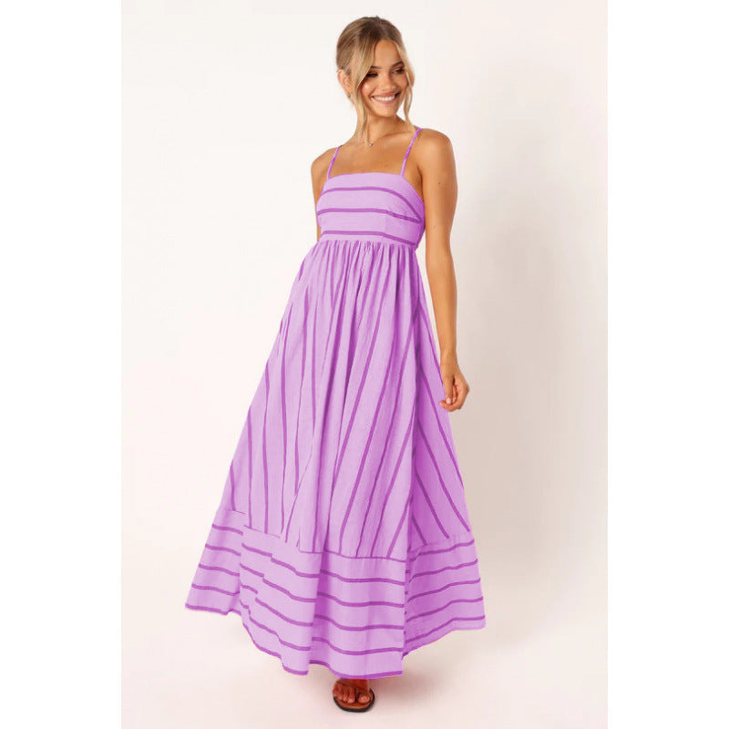 Damen Maxikleid mit feinen Streifen und elastischem Taillenbund R&B