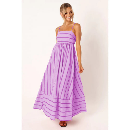 Damen Maxikleid mit feinen Streifen und elastischem Taillenbund R&B
