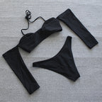 Damen Bikini-Set mit abnehmbaren Ärmeln und raffiniertem Knoten-Detail R&B