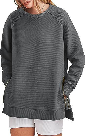 Damen lässiger Sweatshirt mit Seitentaschen und Reißverschluss R&B