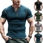Herren Kurzarm-Henley-T-Shirt mit strukturiertem Design und praktischer Knopfleiste R&B