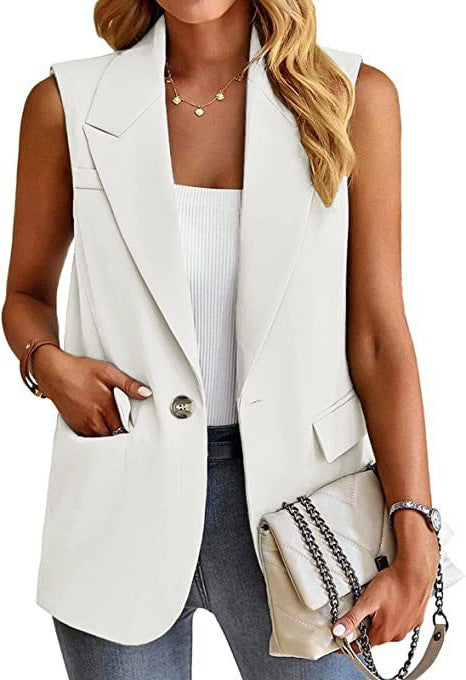 Damen ärmellose Blazerjacke mit Taillenakzenten und praktischen Taschen R&B