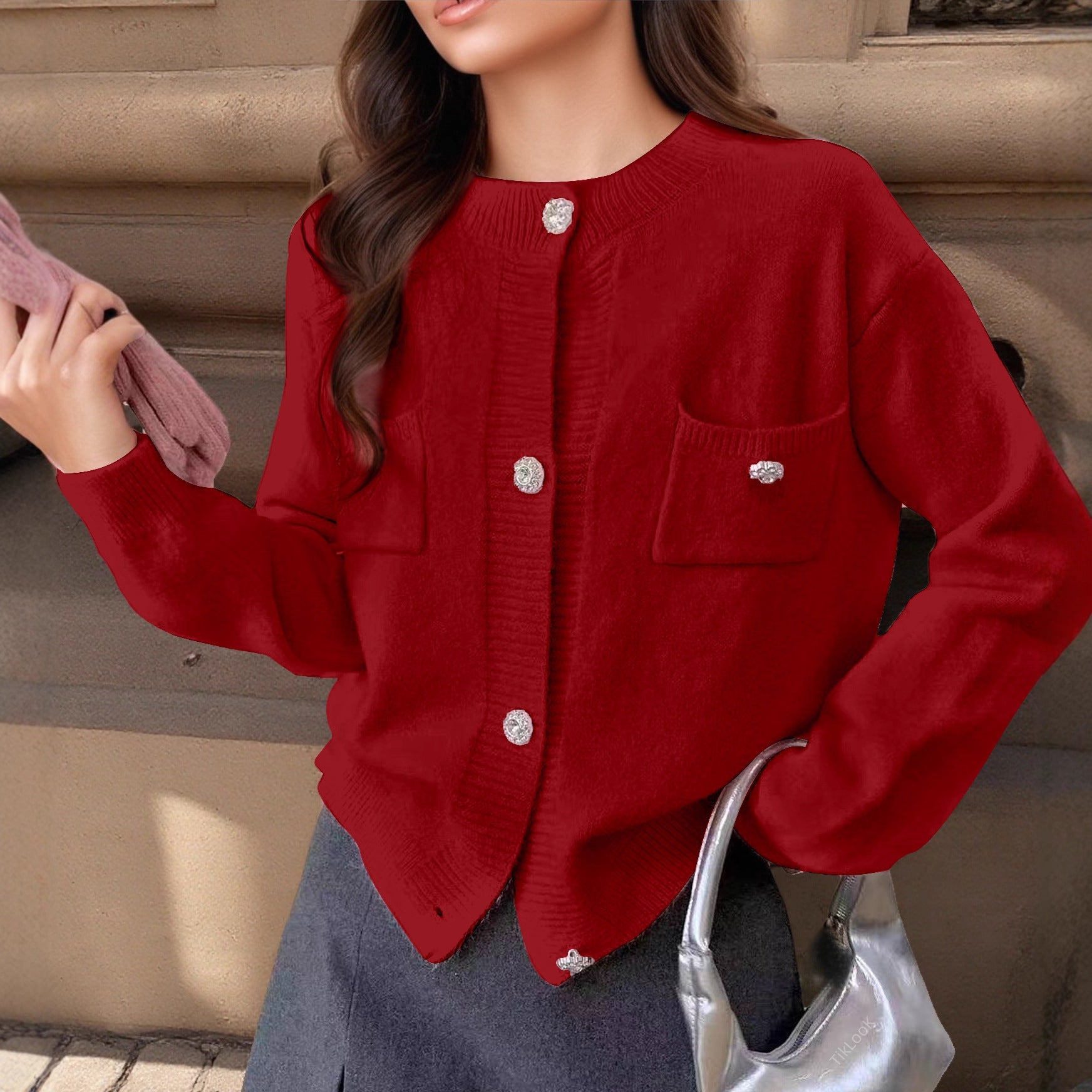 Damen Strickjacke mit dekorativen Taschen und edlen Knöpfen R&B