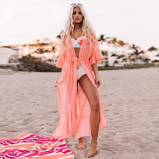 Damen Strandkimono mit luxuriösem Wellenmuster Heidi Mode