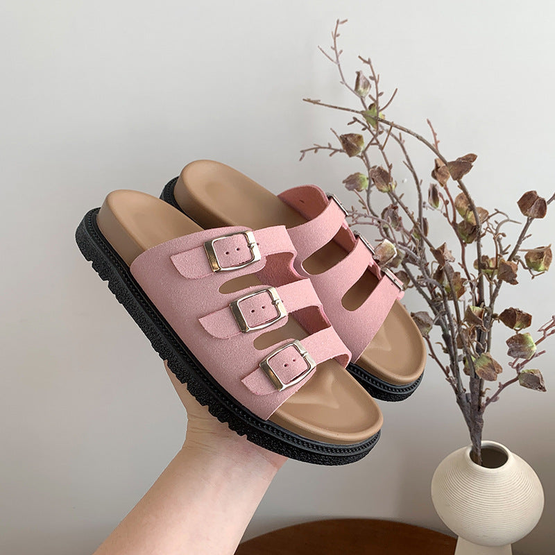 Damen Riemensandalen mit breiten Klettverschlussriemen und bequemer Innensohle EB