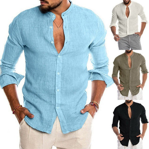 Herren Leinenhemd mit modernem Henley-Ausschnitt und Struktur R&B