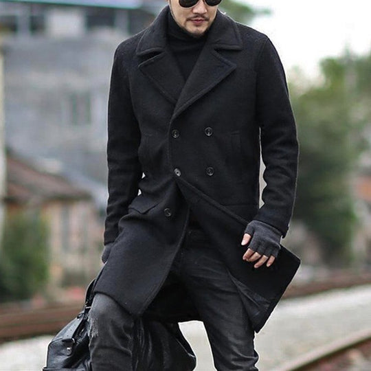 Herren eleganter doppelt geschliffener Wollmantel R&B