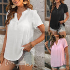 Damen modisches Kurzarmshirt mit henley Kragen R&B
