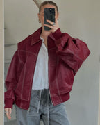 Damen Modische Kunstlederjacke mit oversized Schnitt