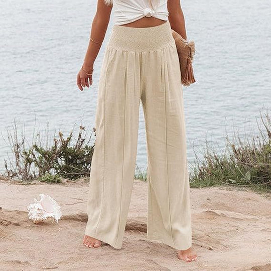 Damen weite und elegante Palazzo-Hose mit hohem Bund und Faltenwurf R&B