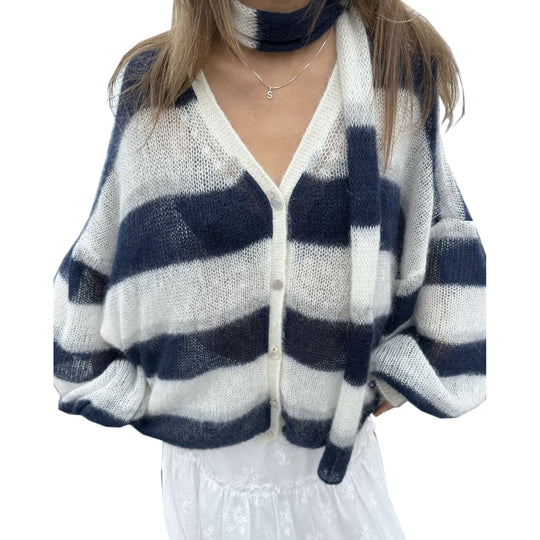 Damen Oversized Strickjacke mit modernen Streifen R&B
