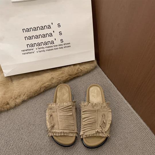 Damen Bequeme Slipper mit fransigem Design und weichem Fußbett R&B