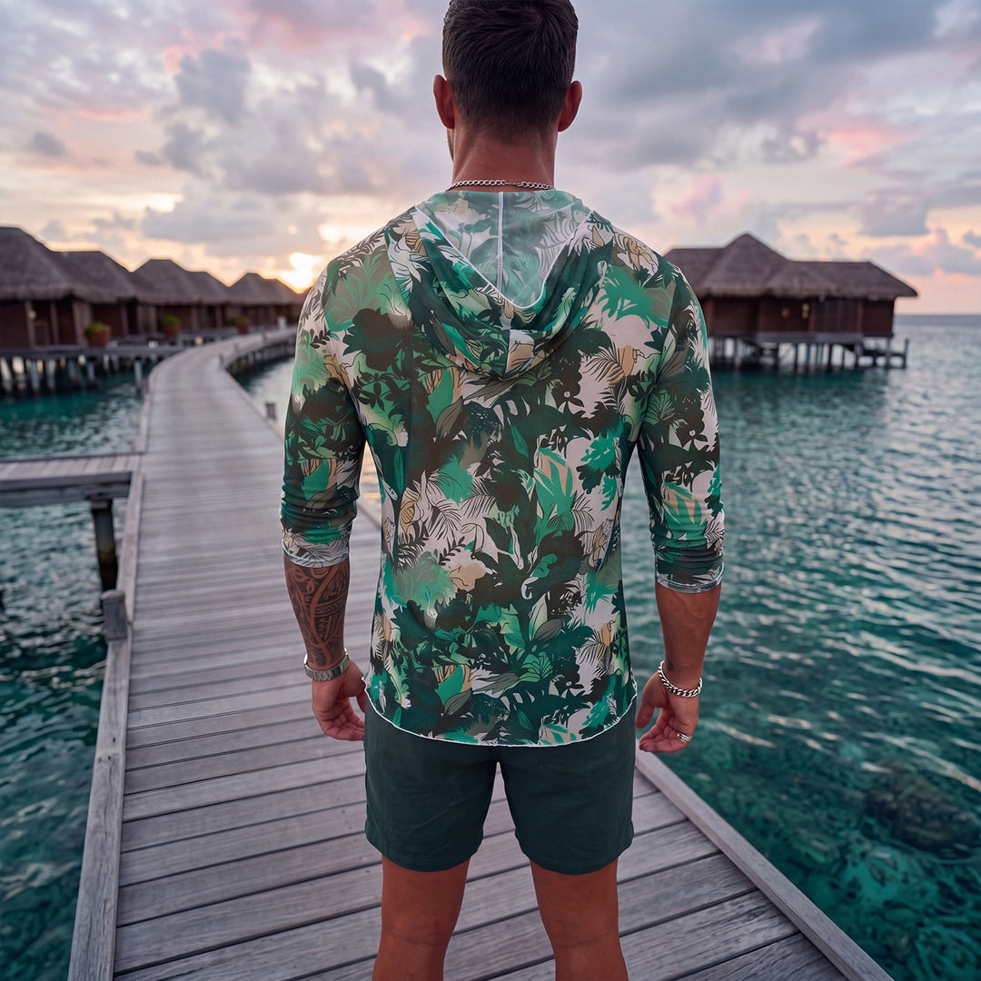 Herren Langarm-Badeoberteil mit floralem Design R&B
