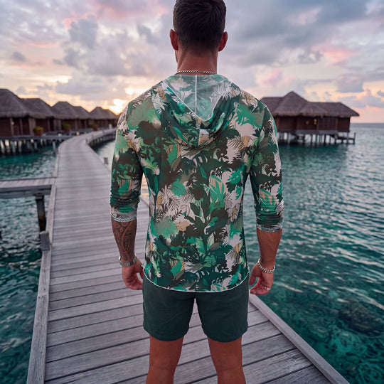 Herren Langarm-Badeoberteil mit floralem Design R&B