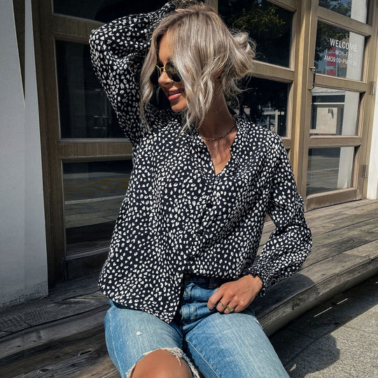Damen Bluse mit modernem Punktedesign und elastischen Ärmeln R&B