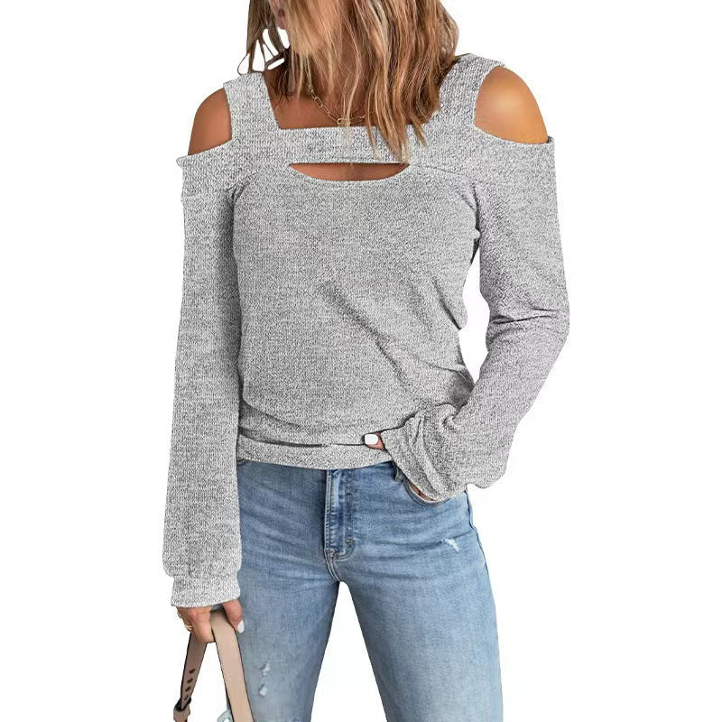 Damen modisches Longsleeve-Top mit Cut-Out-Details und Schulterfreiem Design R&B