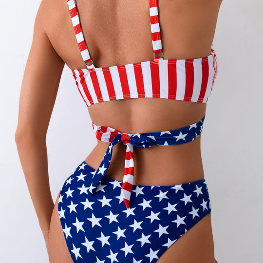 Damen Zweiteiliges Bikini-Set mit asymmetrischem Design und trendigem Sternenmuster R&B