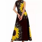 Damen Maxikleid mit floralem Sonnenblumenmuster und raffinierten Taschen R&B
