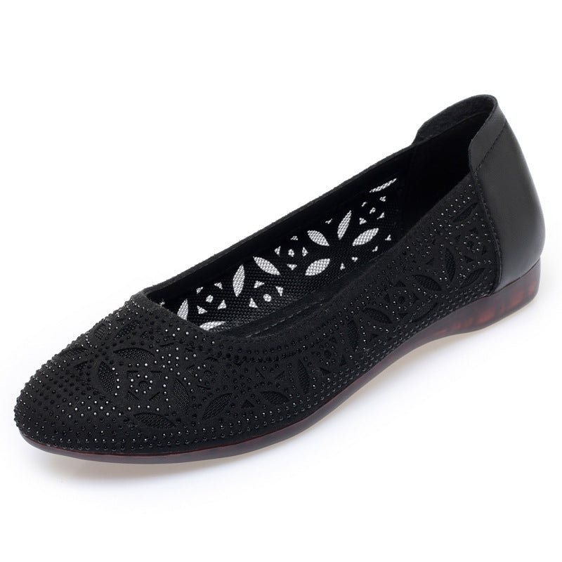 Damen Ballerinas mit filigranem Lochdesign und funkelnden Strassverzierungen R&B