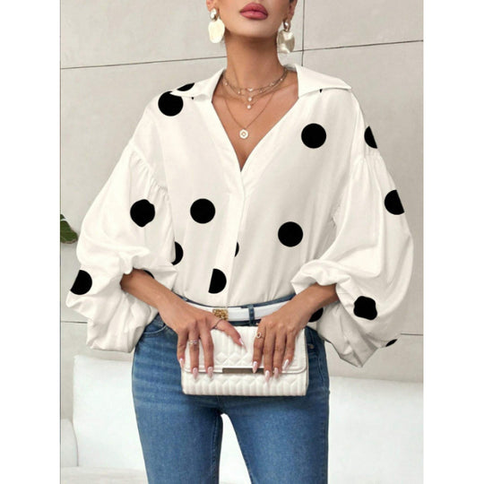 Damen Bluse mit voluminösen Ballonärmeln und elegantem Kragen R&B