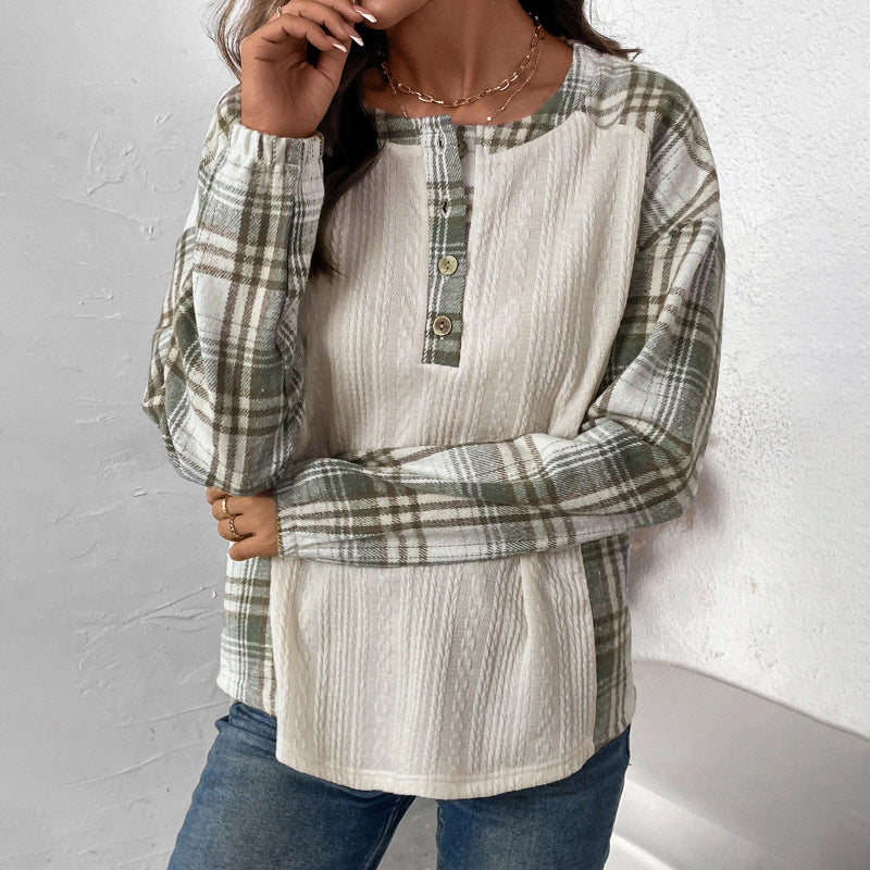Damen Langarmshirt mit strukturiertem Design und Karomuster R&B