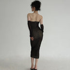 Damen figurbetontes Spitzenkleid mit schulterfreien Ärmeln und elegantem Design R&B