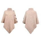Damen Strick-Poncho mit steigendem Kragen und dekorativen Knopfdetails R&B