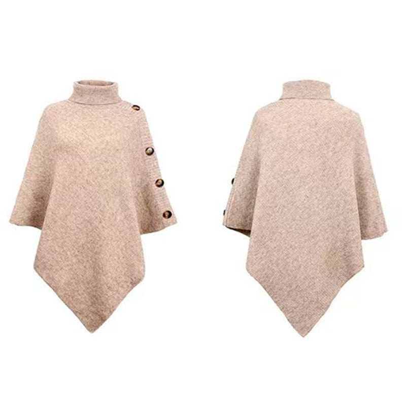 Damen Strick-Poncho mit steigendem Kragen und dekorativen Knopfdetails R&B