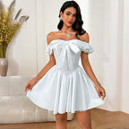 Damen Off-Shoulder Kleid mit verspieltem Schleifendetail R&B