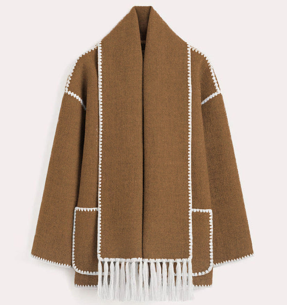 Damen Oversized Strickjacke mit Fransen und Taschen R&B