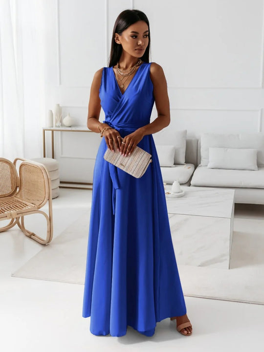 Damen Maxikleid mit elegantem Wickel-Design und schwingendem Rock R&B