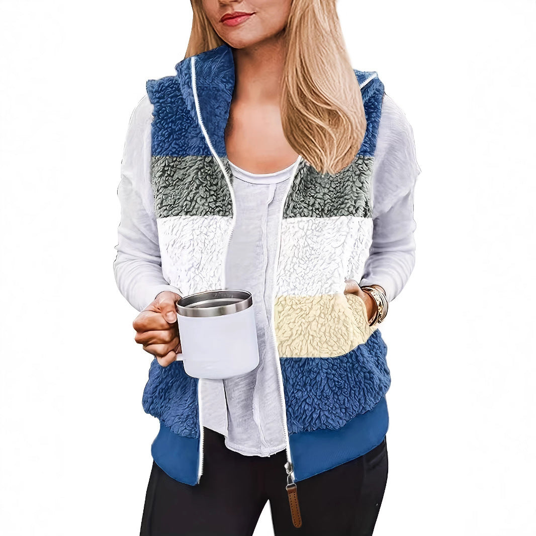 Damen kuschelige Fleece-Jacke mit hohen Kragen und praktischen Reißverschlusstaschen R&B