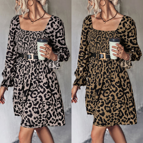 Damen Wickelkleid mit modernem Leopardenmuster und elastischem Taillenband R&B