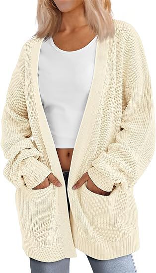 Damen Grobstrick Cardigan mit offenem Schnitt und praktischen Taschen R&B