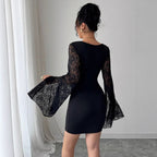 Damen Elegantes Minikleid mit Spitzenärmeln R&B