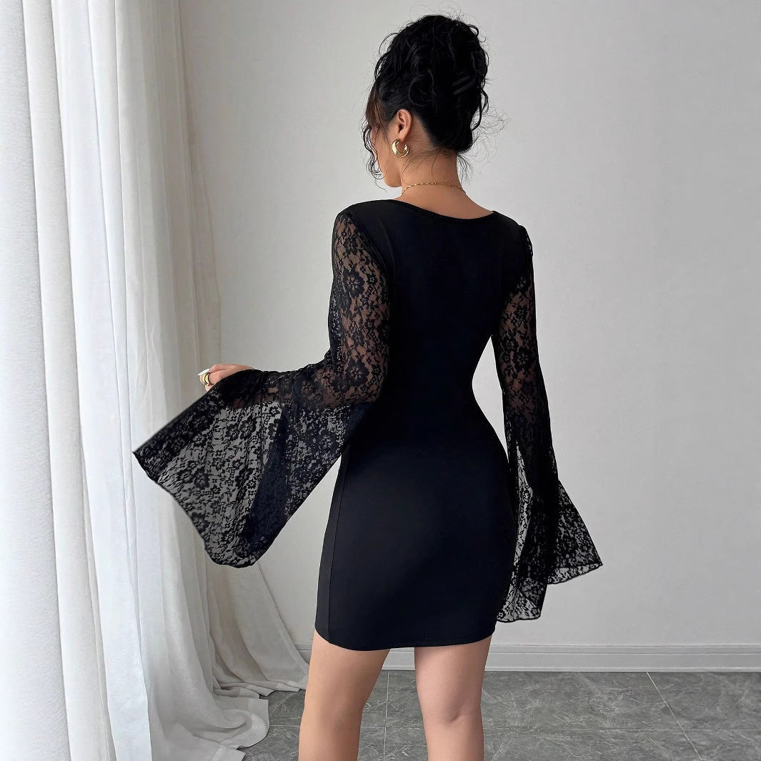 Damen Elegantes Minikleid mit Spitzenärmeln R&B