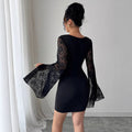 Damen nan figurbetontes Minikleid mit quadratischem Ausschnitt und ausgestellten Spitzenärmeln R&B