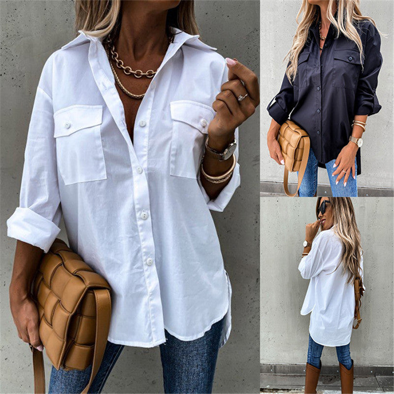 Damen Modische Hemdbluse mit praktischen Brusttaschen und legerem Schnitt R&B
