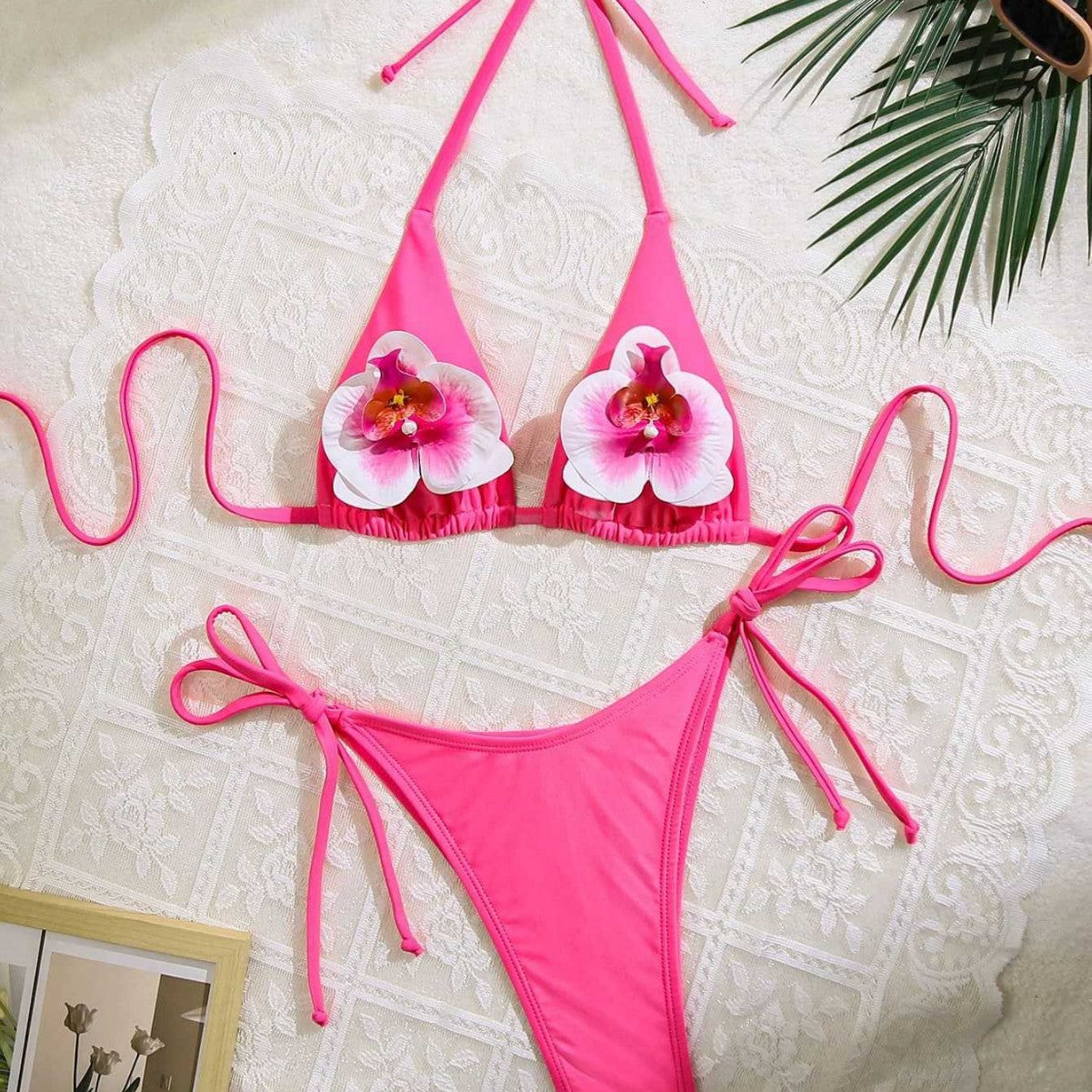 Damen Floral verziertes Triangel-Bikini R&B