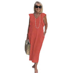 Damen Leichtes Maxikleid mit V-Ausschnitt und seitlichen Taschen R&B