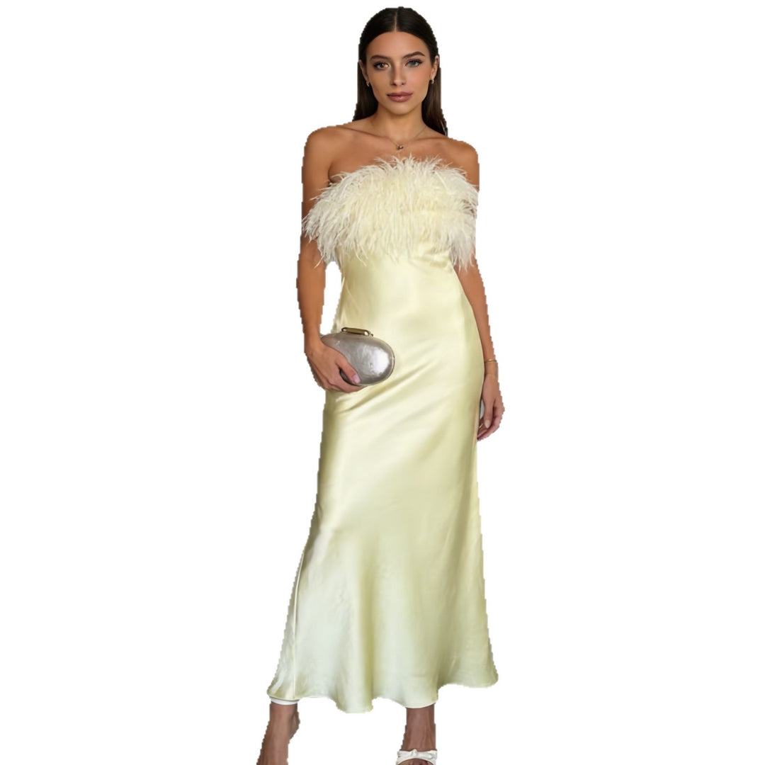 Damen Elegantes und luxuriöses Abendkleid mit dekorativem Federbesatz R&B