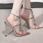 Damen Hochhackige Sandalen mit eleganten Kettenverzierungen R&B